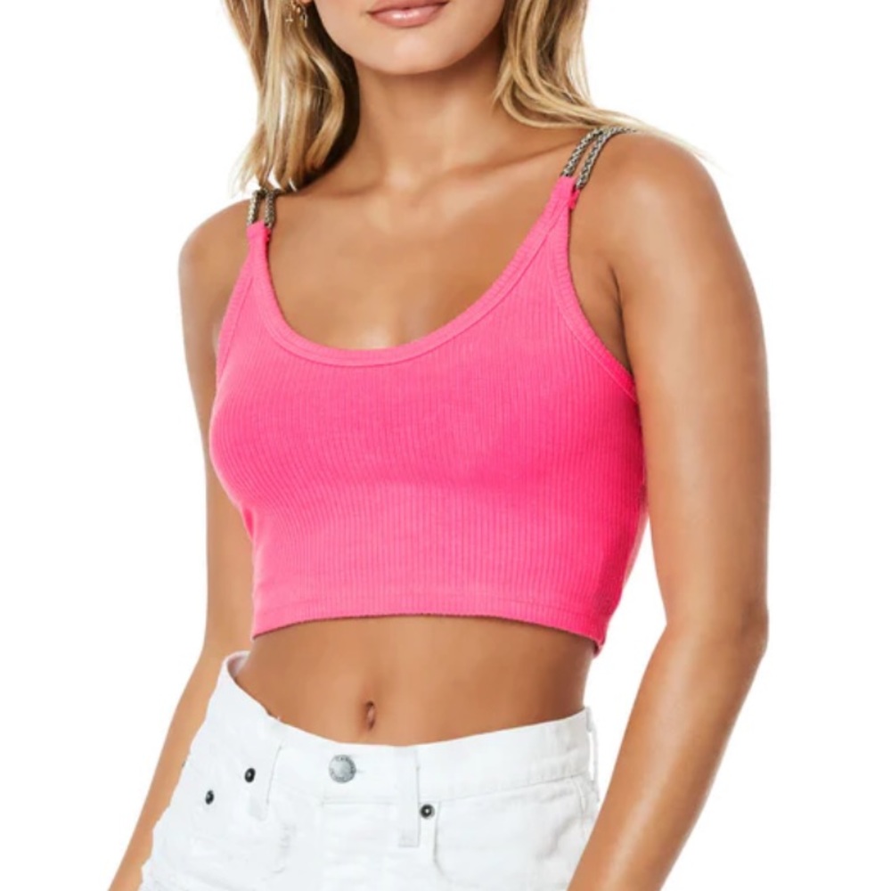 LF Stores Emma & Sam Neon Chain Strap Crop Top | Neon Pink